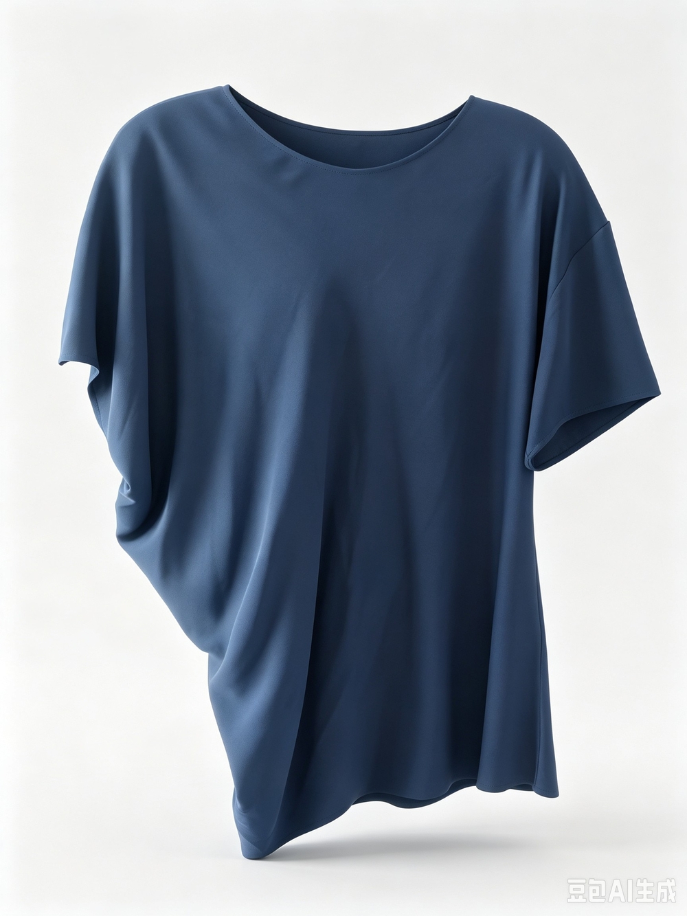 Lanvin Slate Blue Short Sleeve Draped Silk Blouse